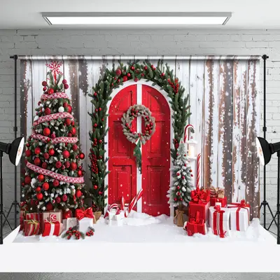 Aperturee Vintage Wood Wreath Door Xmas Tree Gift Backdrop - Aperturee