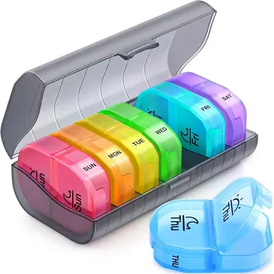 Weekly Pill Organizer 2 Times a Day, AM PM Pill Box with 7 Detachable Pill Case, BPA-Free & Portable 7 Day Pill Organizer wit...
