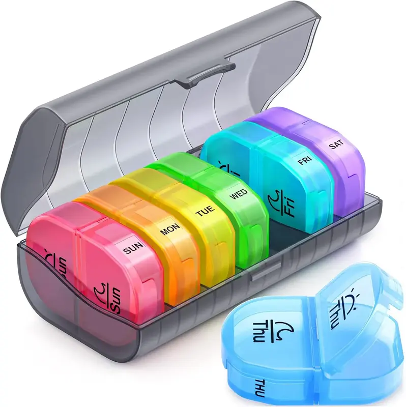 Weekly Pill Organizer 2 Times a Day, AM PM Pill Box with 7 Detachable Pill Case, BPA-Free & Portable 7 Day Pill Organizer wit...