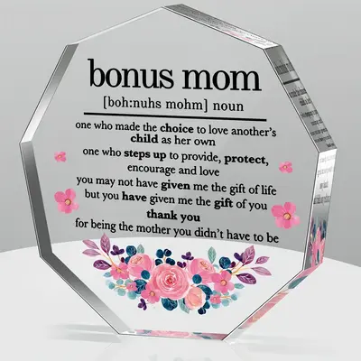 Flower & Letter Pattern Acrylic Plaque, 1/9 Counts Creative Mom/Family Themed Desktop Decorative, Encouragement Birthday Gift...