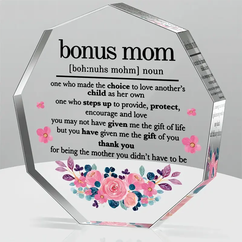 Flower & Letter Pattern Acrylic Plaque, 1/9 Counts Creative Mom/Family Themed Desktop Decorative, Encouragement Birthday Gift...