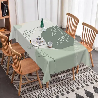 Green Artistic Leaves Pattern Rectangle Tablecloth - Aperturee