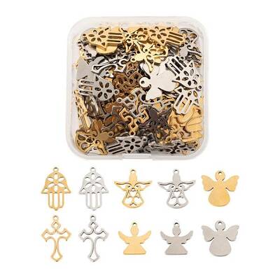 100Pcs 10 Style 2 Colors 304 Stainless Steel Pendants