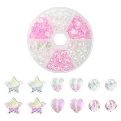 120Pcs 6 Styles Eco-Friendly Transparent Acrylic Beads