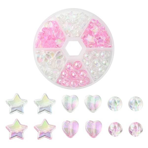 120Pcs 6 Styles Eco-Friendly Transparent Acrylic Beads