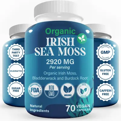 Premium Irish Sea Moss Capsules, 100% Pure, Powerful Formula Recommended by Dietitian, Wildcrafted Sea Moss, Bladderwrack & B...