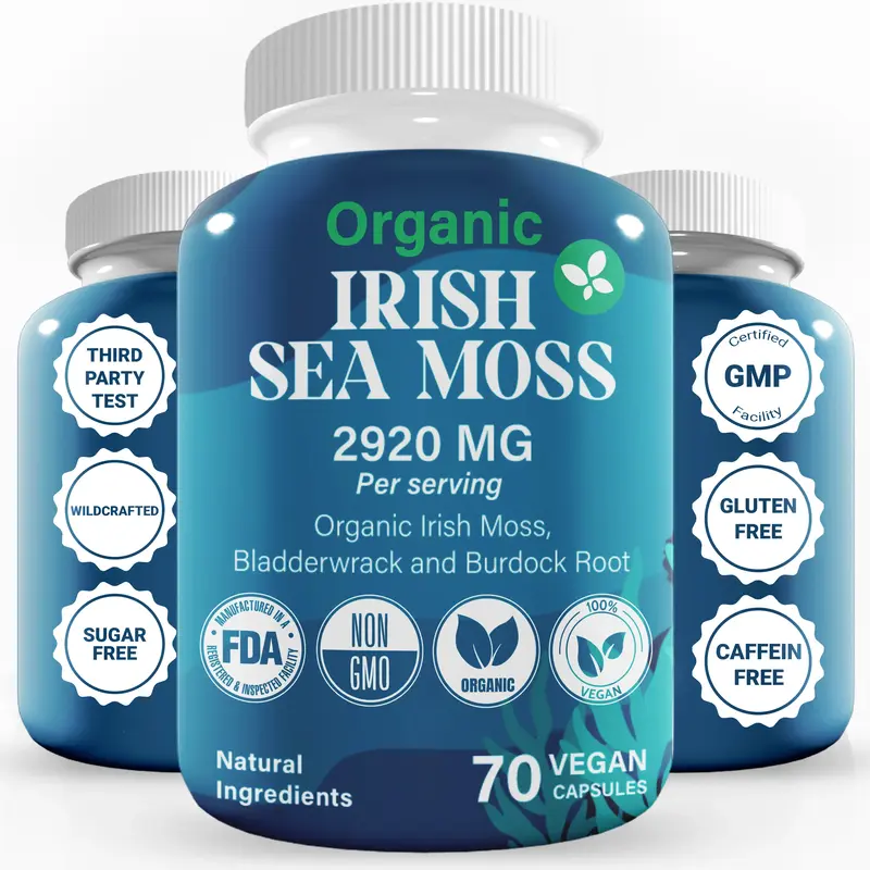 Premium Irish Sea Moss Capsules, 100% Pure, Powerful Formula Recommended by Dietitian, Wildcrafted Sea Moss, Bladderwrack & B...