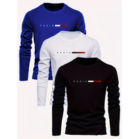 3pcs Paris Letter Print Men's Long Sleeve T-Shirts - Breathable, Casual & Sporty Crew Neck Tops for All Seasons - Comfort Fit...