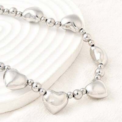 Brass Heart Bib Round Beaded Necklaces for Women