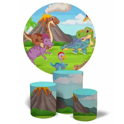 Aperturee Cute Cartoon Dinosaur Round Birthday Backdrop Kit For Boy | Birthday Round Backdrop Cover | Circle Party Backdrop |...