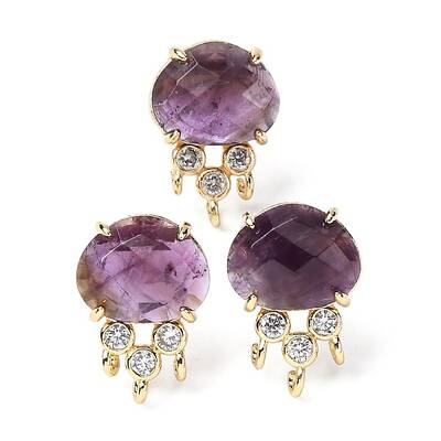 Brass Micro Pave Cubic Zirconia Stud Earring Findings with Natural Amethyst
