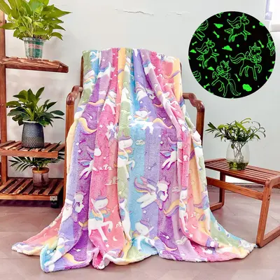 Pride Month Multi-size Unicorn Pattern Throw Blanket, 1 Count Glow in the Dark Napping Blankets, Creative Soft Warm Fluffy Bl...