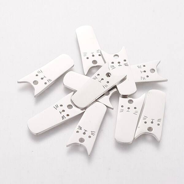 Non-Tarnish 201 Stainless Steel Kitten Pendants
