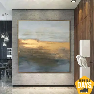 Original Gold Painting Large Abstract Blue Oil Painting Gold Leaf Painting Modern Painting Wall Painting Living Room | OCEAN ...