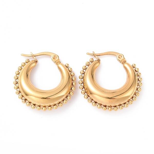 PVD Vacuum Plating 304 Stainless Steel Crescent Moon Hoop Earrings for Women