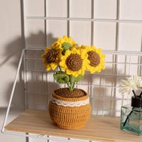 Crochet Sunflower Potted Plant, 1 Count Cute Creative Handmade Knitting Positive Energy Ornament, Home Decoration, Home Decor...