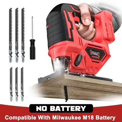 Cordless Jigsaw for Milwaukee M18 Battery(NO Battery!!), Brushless Jig Saw, 2900RPM, 0°-45°Bevel, 3 Action, LED Light for S...