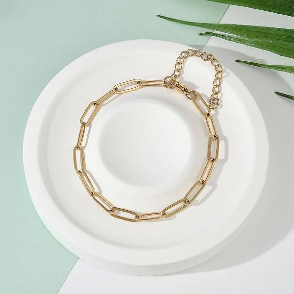 PVD Vacuum Plating 304 Stainless Steel Paperclip Chain Bracelet for Men Women