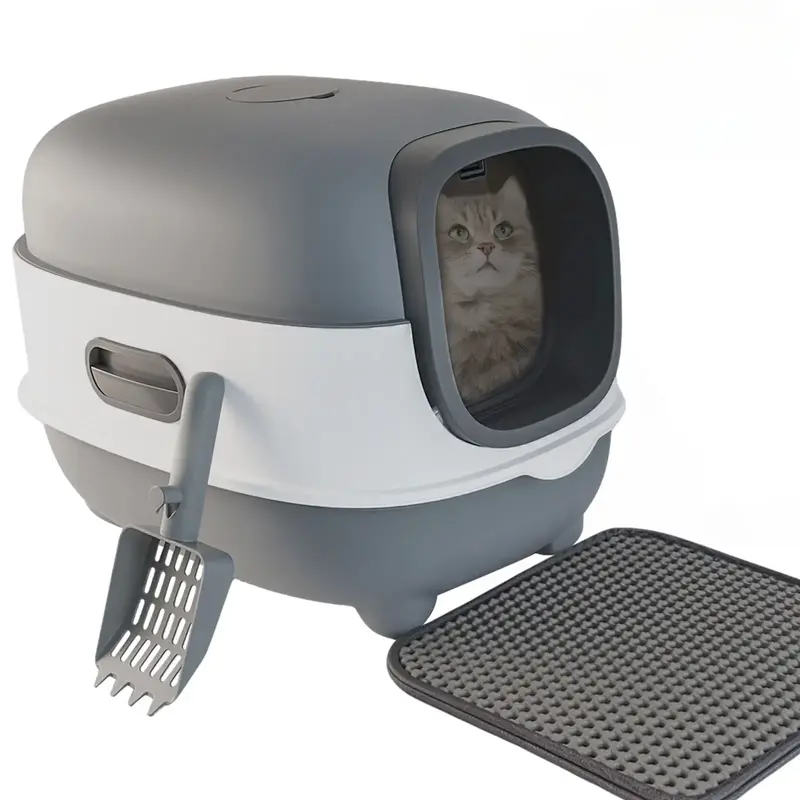 Cat Litter Box with Scoop, Foldable Litter Box with Lid, Front Entry Flip Lid Cat Litter Box, Odor Control, Easy to Clean lar...