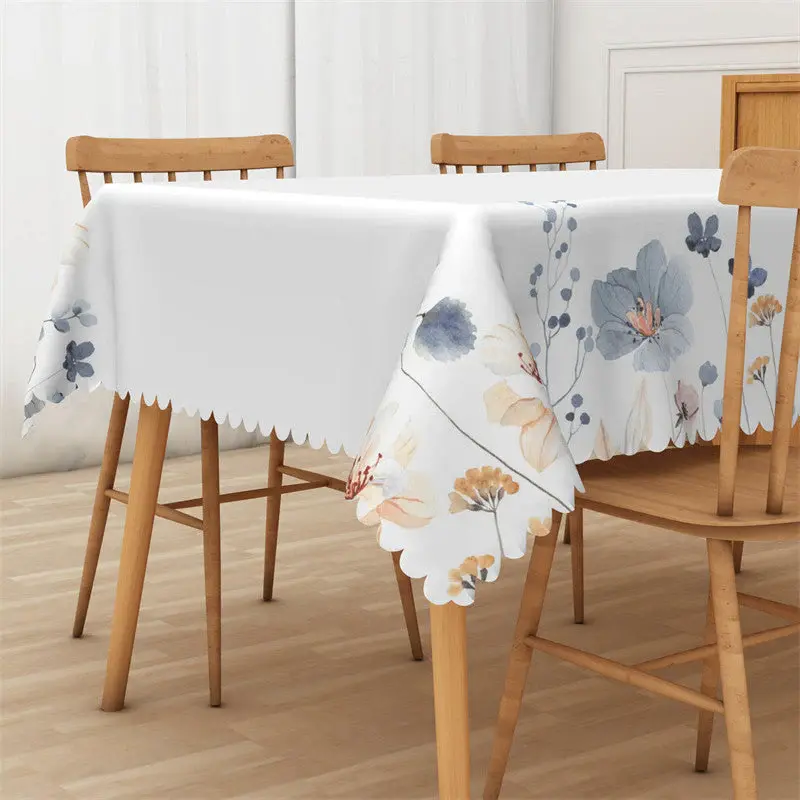 Ink Blue Yellow Floral White Rectangle Tablecloth - Aperturee