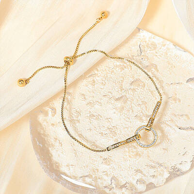 Cubic Zirconia Ring Link Slider Bracelet with Stainless Steel Box Chains