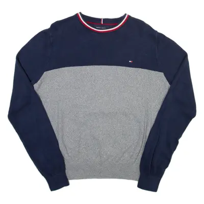 TOMMY HILFIGER Mens Jumper Grey Colourblock Tight Knit XS