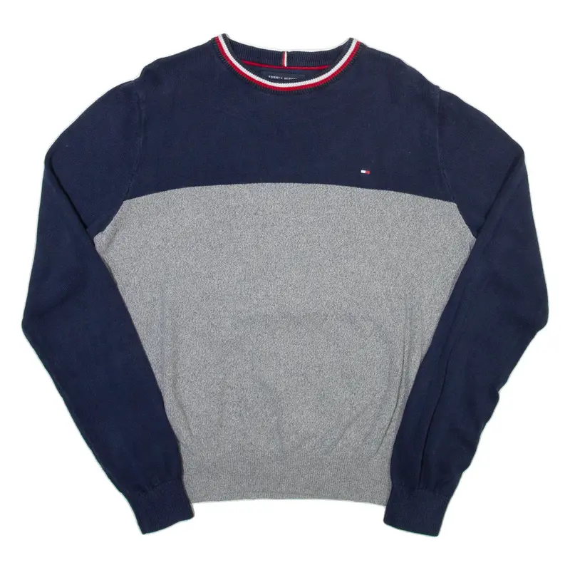 TOMMY HILFIGER Mens Jumper Grey Colourblock Tight Knit XS