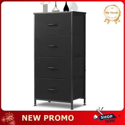 Dresser for Bedroom 4 Storage drawer, Fabric Closet Chests Organizer Tower with Wooden Top Metal Frame for Living Room Hallwa...