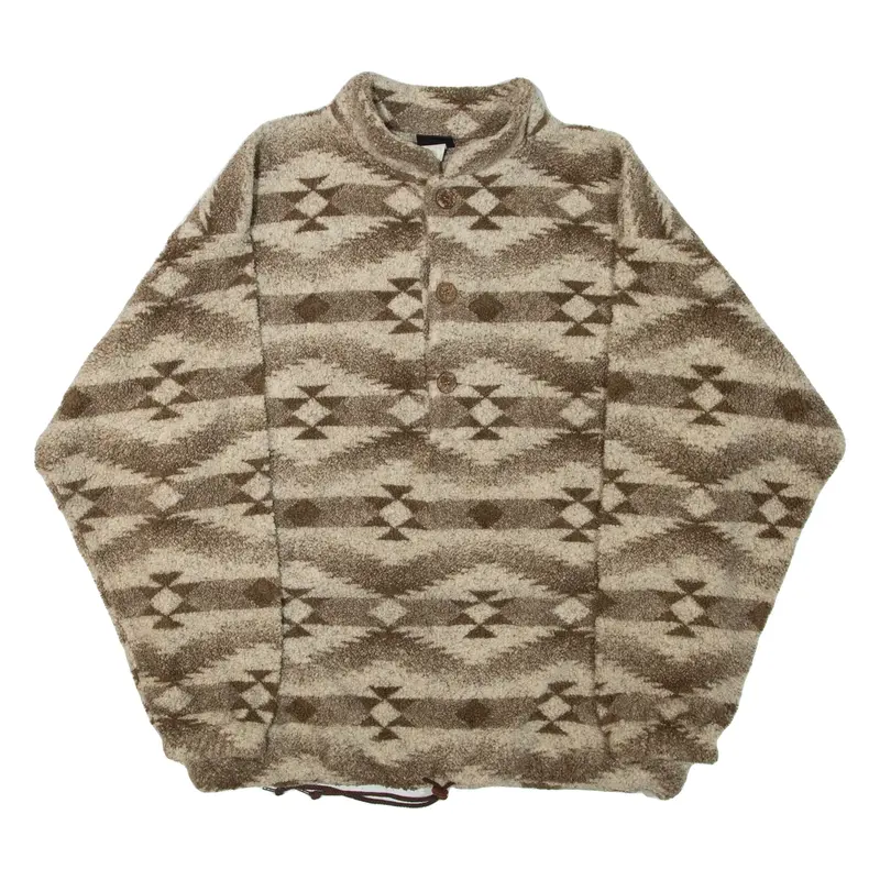 Mens Patterned Fleece Brown Button Neck XL