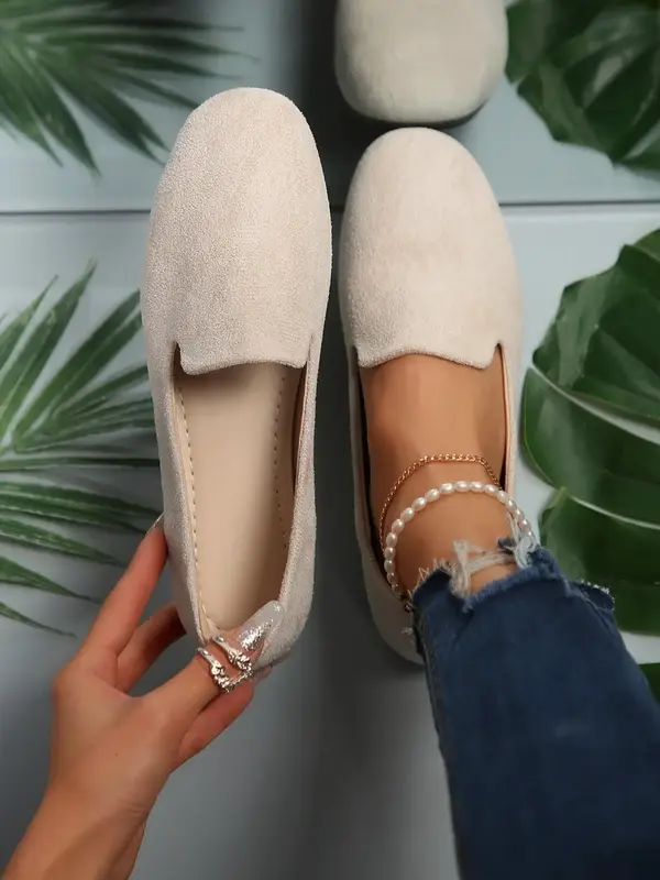 Women's Solid Slip on Flats, Casual Comfortable Breathable Flat Shoes, Lightweight All-match Commuter Shoes for Work & Daily ...