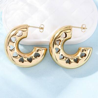 C-Shaped 304 Stainless Steel Stud Earrings for Women