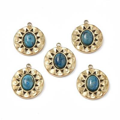 PVD Vacuum Plating 201 Stainless Steel Natural Agate Pendants