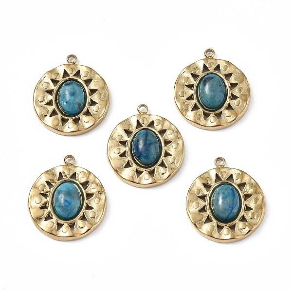 PVD Vacuum Plating 201 Stainless Steel Natural Agate Pendants