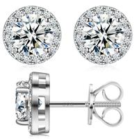 【Screw Back Halo Synthetic Moissanite  Earrings】 UCCIYO 0.2-8.0ct 3-10mm 925 Sterling Silver Real Synthetic Moissanite Ea...