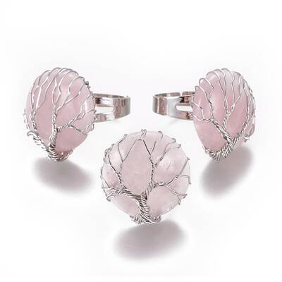 Adjustable Natural Rose Quartz Finger Rings