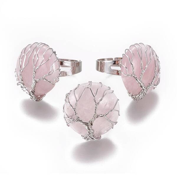 Adjustable Natural Rose Quartz Finger Rings