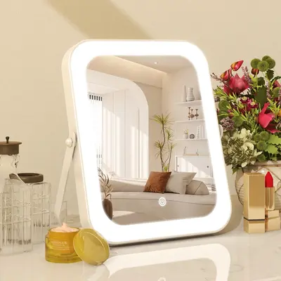 Lighted Vanity Mirror, Usb Charging Dimmable Touch Screen Makeup Mirror, Portable Travel Mirror with U-shaped Bracket