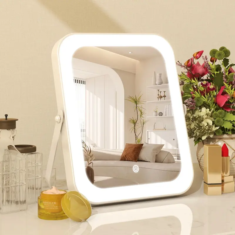 Lighted Vanity Mirror, Usb Charging Dimmable Touch Screen Makeup Mirror, Portable Travel Mirror with U-shaped Bracket