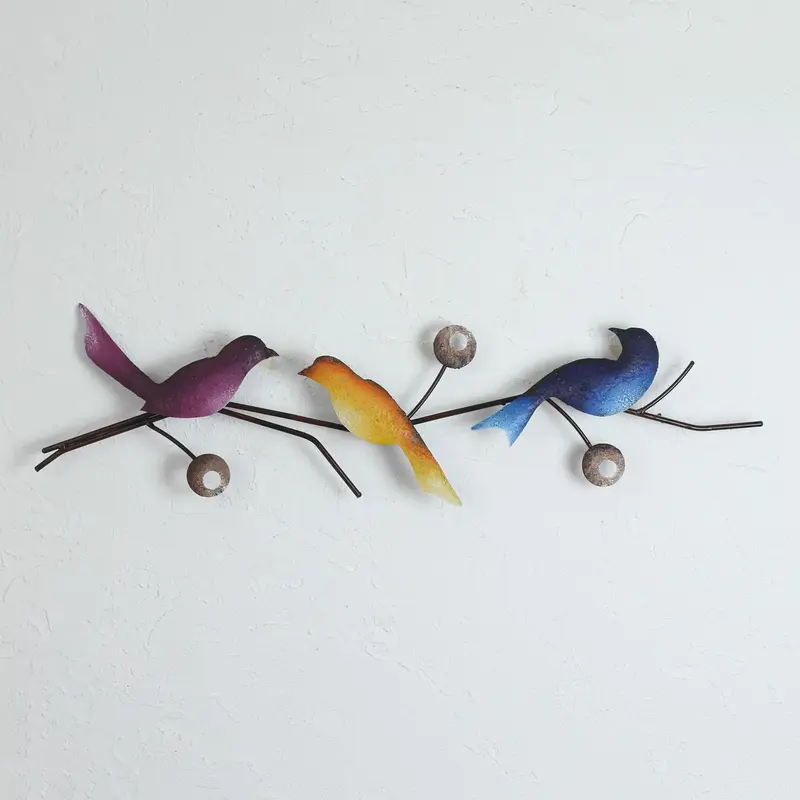 NOVICA Singing Trio Steel Wall Sculpture of Three Colorful Birds from Mexico