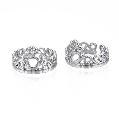 Non-Tarnish 304 Stainless Steel Heart Crown Open Cuff Ring for Women