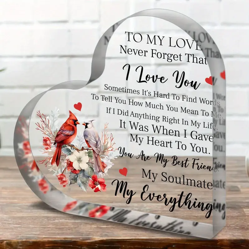 Acrylic Heart Shaped Plaque, Clear Acrylic Plaque, Romantic Gift, Gift for Partner, Desk Decoration for Home Room Office
