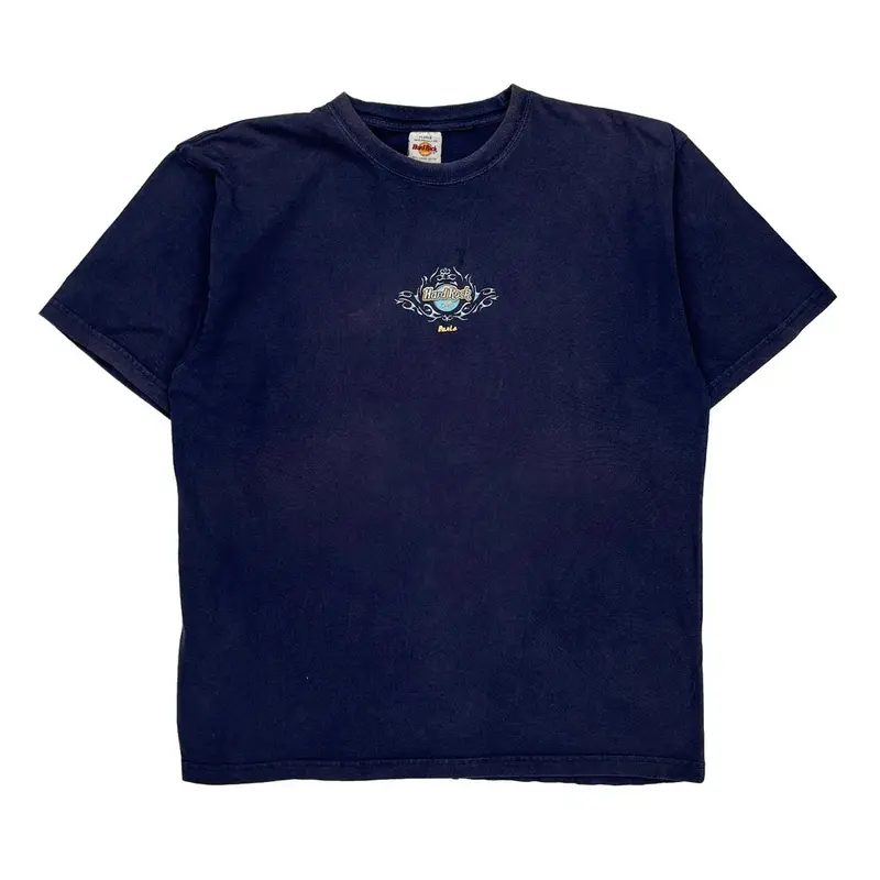 Hard Rock Cafe Graphic T-Shirt - XL Navy Cotton