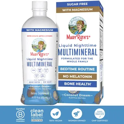 MaryRuth's Liquid Nighttime Multimineral - NO Melatonin - Bedtime Routine - Magnesium - Calcium - Zinc - Sugar Free - Vegan -...