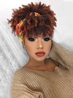 Women's 8inch Afro Kinky Coily Wigs with Headband, Natural Fluffy Curly Soft Synthetic Hair Wigs, Synthetic Full Machine Glue...