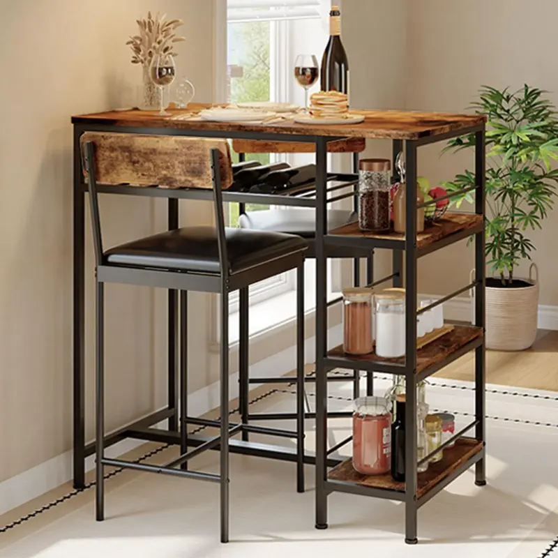 Garvee 3-Piece Modern Dining Set with Upholstered Bar Stools & Metal Frame, Built-in Wine Rack for Kitchen Dining Room, 36L ...