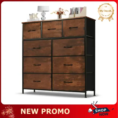 [Deal] Dresser for Bedroom with 9 Drawers, Clothes Drawer Fabric Closet Organizer Cabinet, Large Chest Storage Tower with Met...