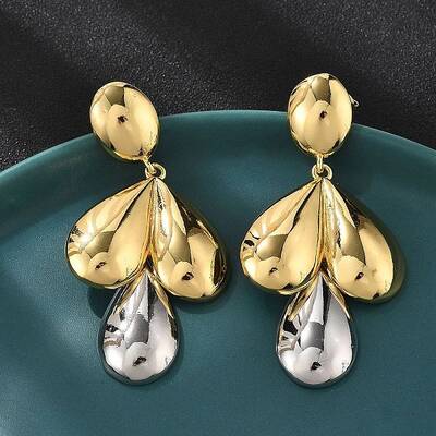 Teardrop Brass Dangle Stud Earrings