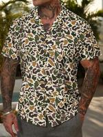 Men's Camo Print Cuba Collar Shirt, Regular Fit Casual Short Sleeve Button Up Top for Summer, Fashion Men's Casual Button Col...