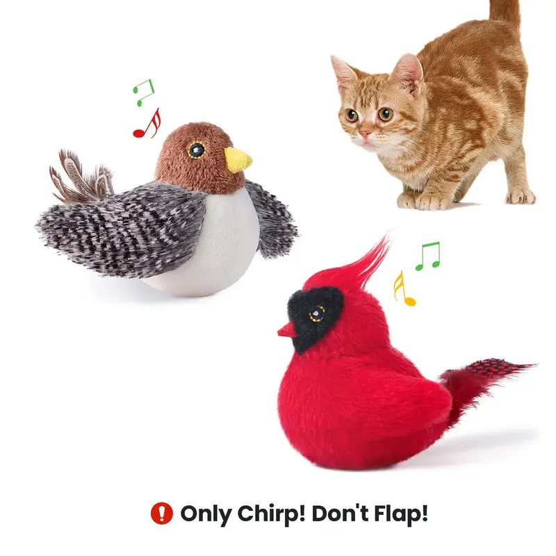 Potaroma (DON'T FLAP WINGS) Chirping Birds 2 Pcs Cat Toys with Catnip SilverVine, Interactive Bird Cat Toy Cat Kicker, Lifeli...