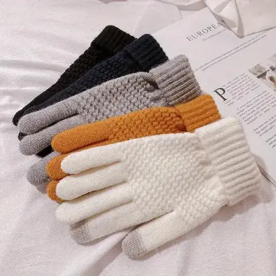 Knitted Thermal Winter Woolen Gloves, Solid Color Touch Screen Thickened Sports Gloves for Cycling Hiking, Sports & Outdoor A...